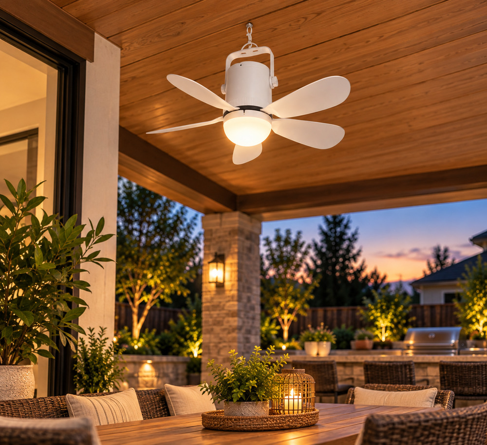 Portable Outdoor Ceiling Fan with Light & Remote – Gazebo, Patio & Camping